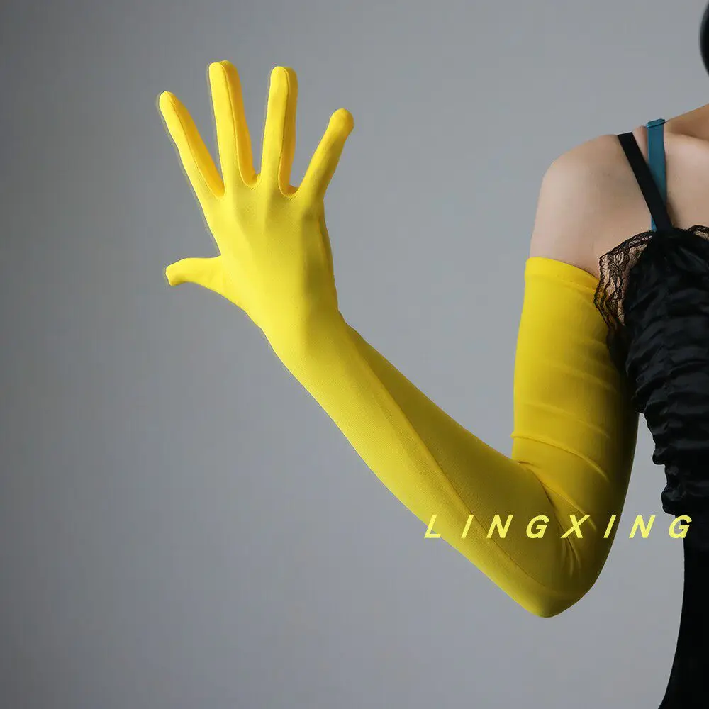 60 cm lange Handschuhe, Operngelb, Sommer, Fahren, Radfahren, für Damen, elegante Handhandschuhe, zeremonielle Armstulpen, sexy, leicht dehnbar – Detail 8