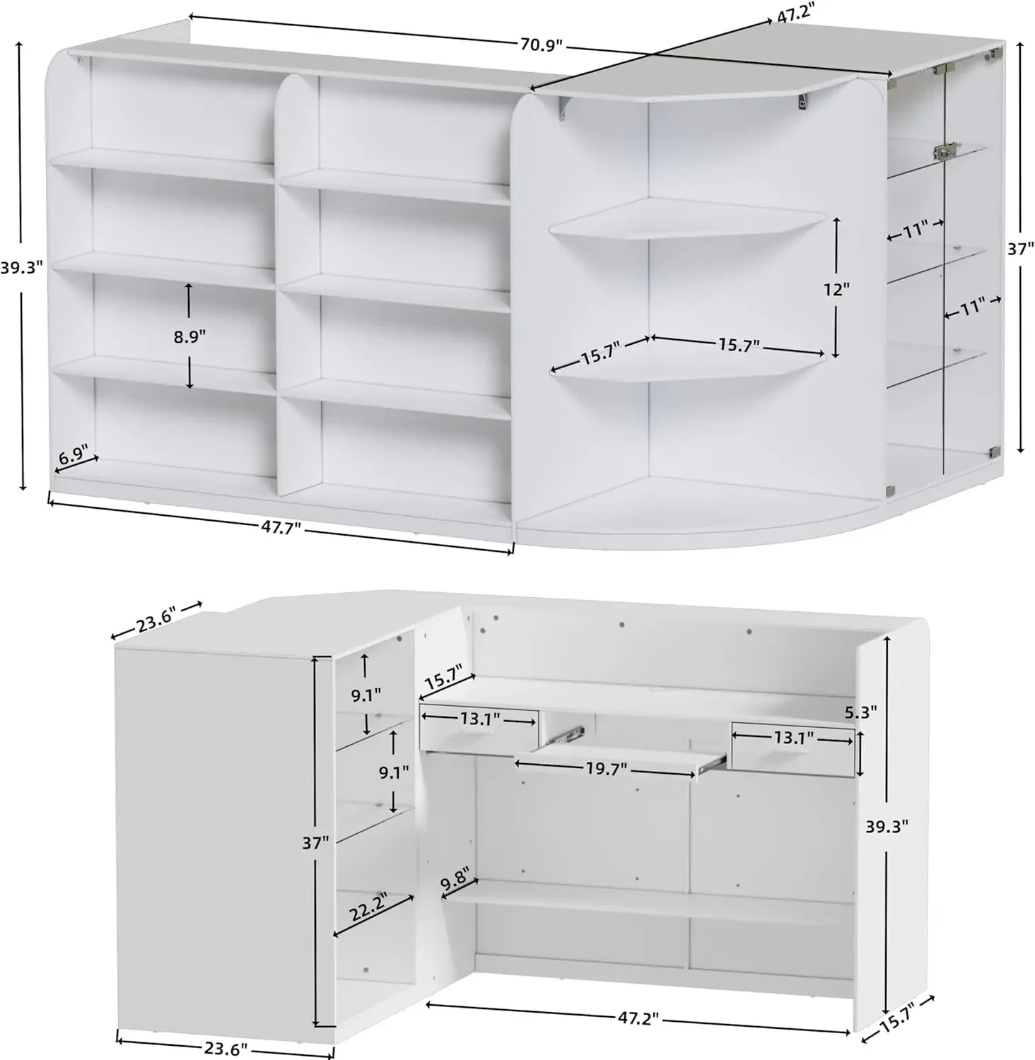 Reception Desk With Counter For Retail & Checkout,L-Shaped Modern Front Reception Counter With Drawers & Open