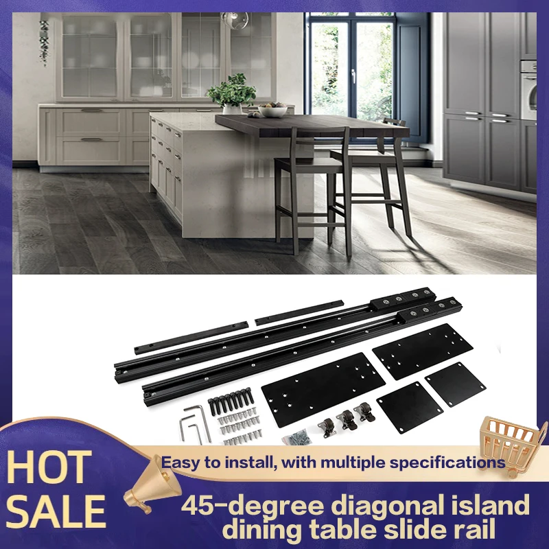 

45 Degree Tilt Push Island Slide Retractable Bottom Mounted Island Accessories Dining Table Integrated Pull-Out Tabletop Track