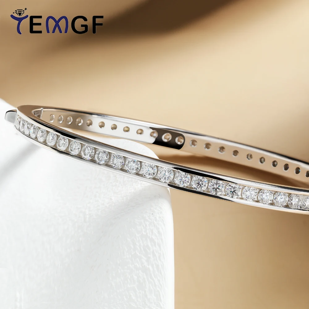 

TEMGF Full 2.5mm Moissanite Bracelet 925 Sterling Silver Base Bangle for Elegant Women Classic Luxury Fine Jewelry Birthday Gift