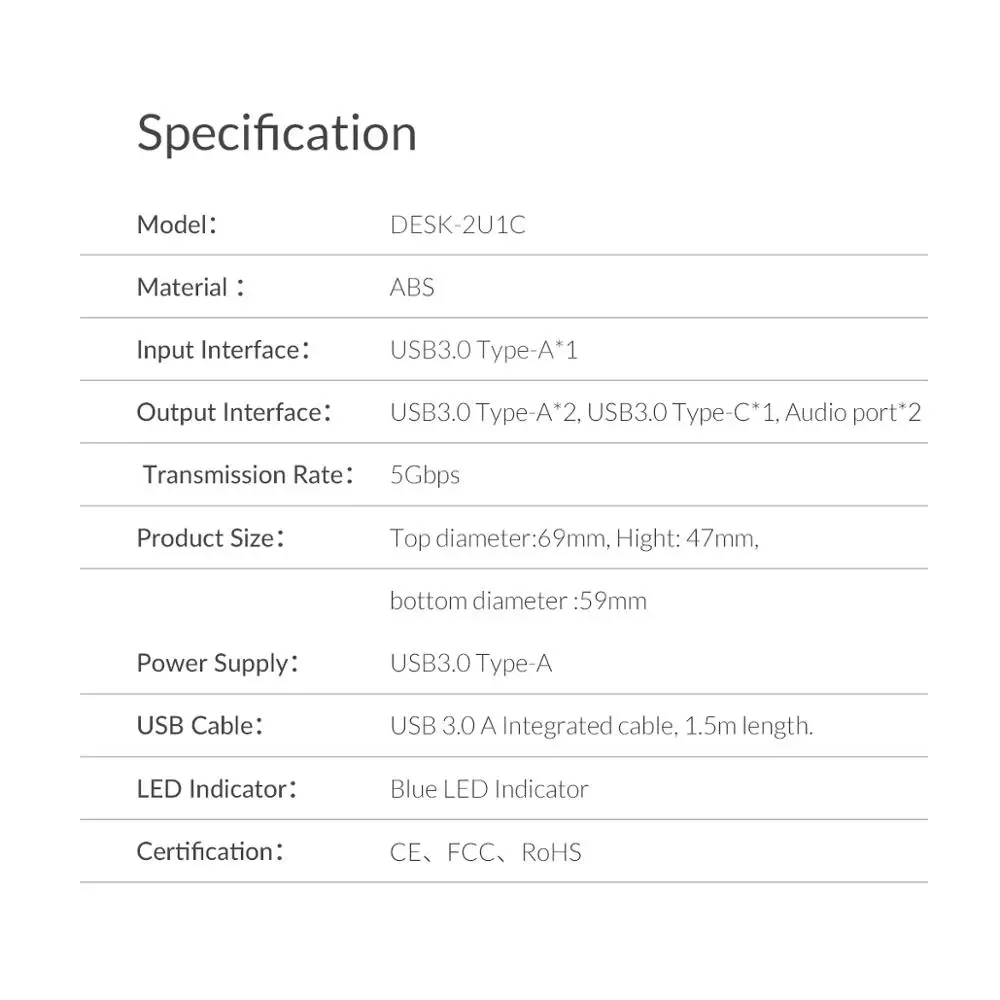 ORICO pemisah HUB USB kecepatan tinggi, adaptor dudukan meja port USB 3.0 Multi Desktop Grommet 5Gbps untuk ponsel Tablet PC kualitas tinggi