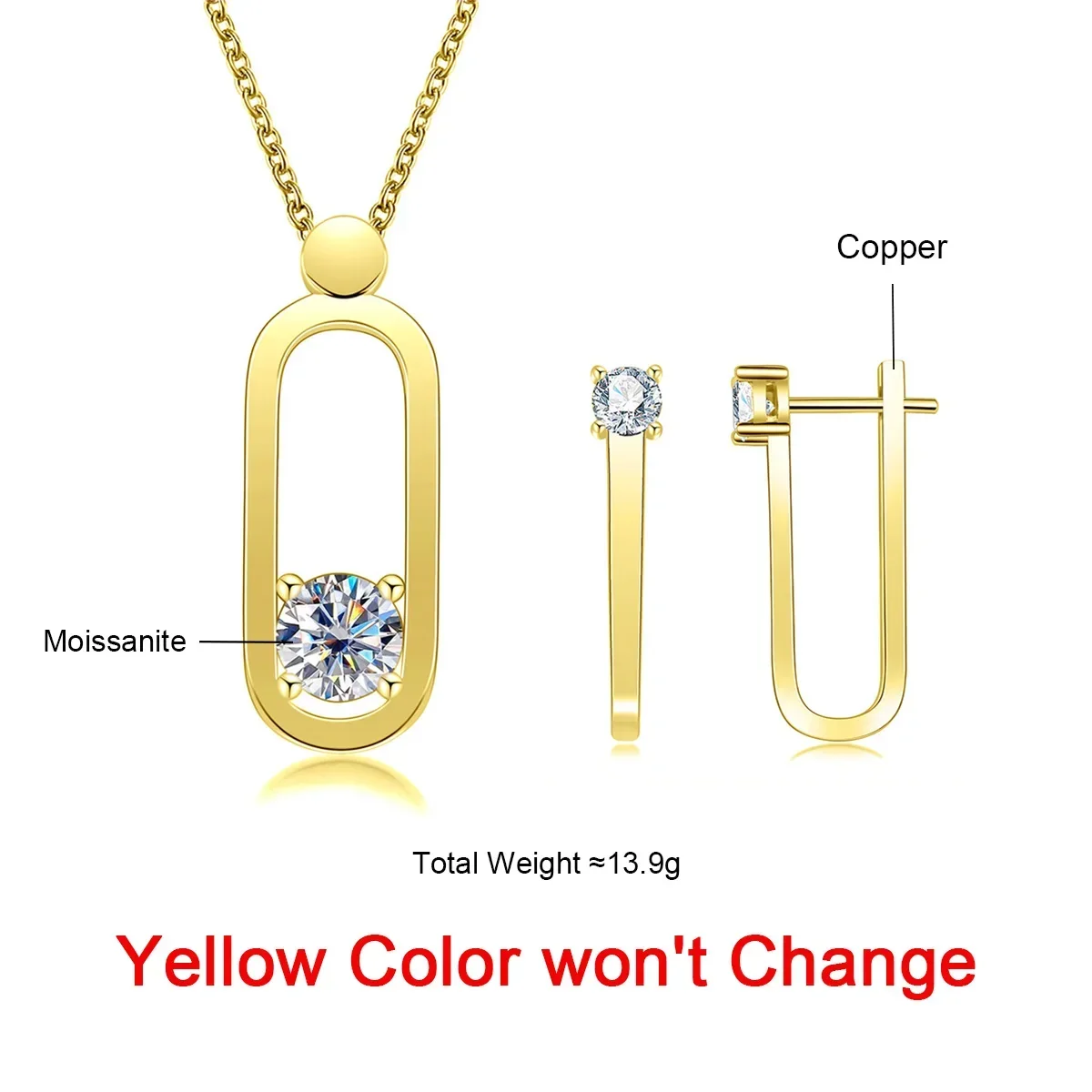 FCGJHW 2ct D Color Moissanite Pin Necklace Yellow Gold Plated Moissanite Pin Earrings Wedding Jewelry Set Gifts For Women 2026