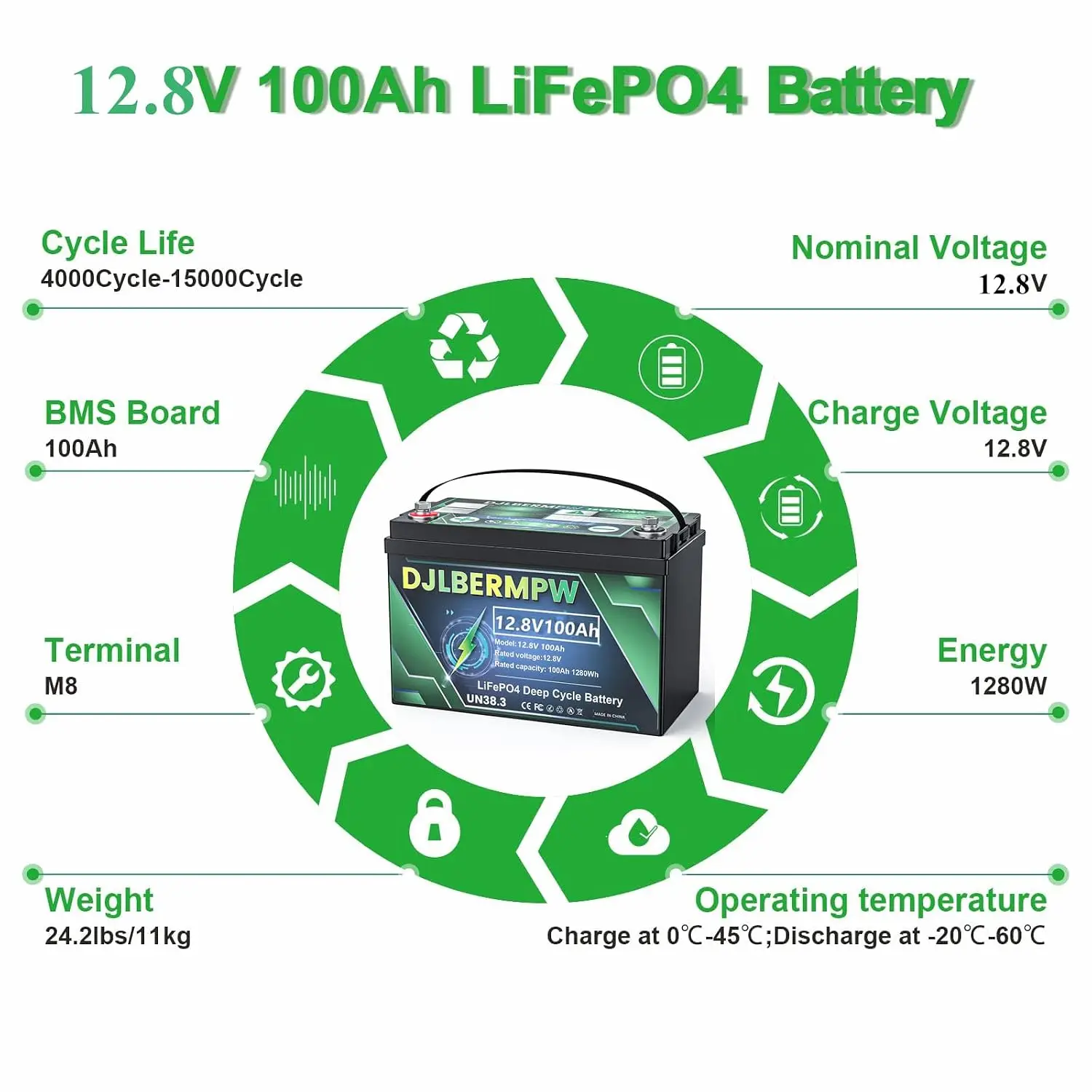 12V 100Ah LiFePO4 Lithium Trolling Motor Battery, 100A BMS, 15000 Deep Cycle, Customized