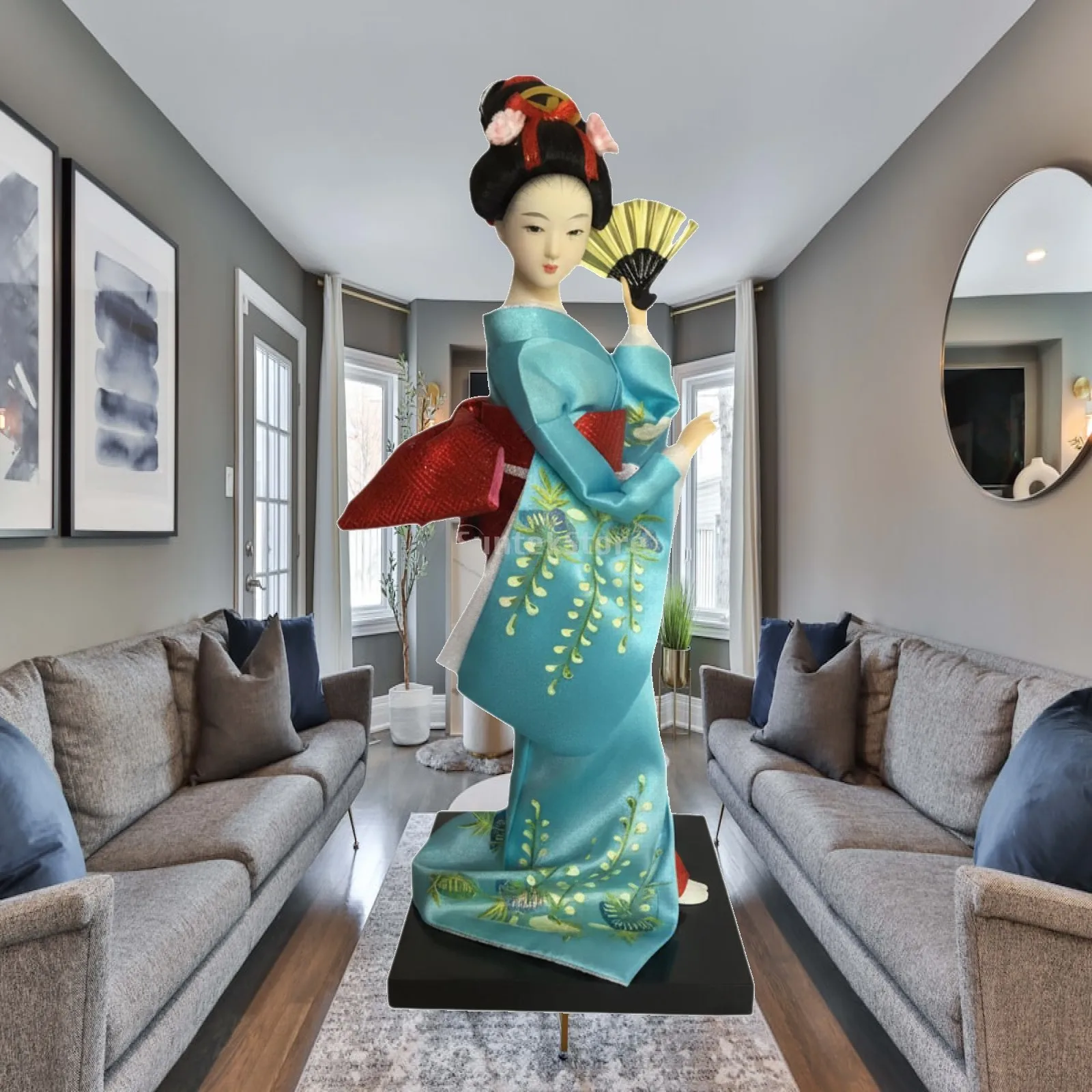 9 Inch Asian Kimono Doll Plaster Foam Figure Handcrafted Gift for Japanese Decor and Collectors