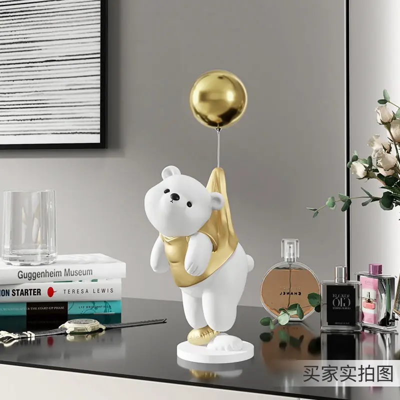 Imagem -06 - Estatuetas de Escultura Urso Polar Grande Estátua Enfeites Balão Kawaii Alpendre Sala de Estar Decoração Resina Artesanato 40cm