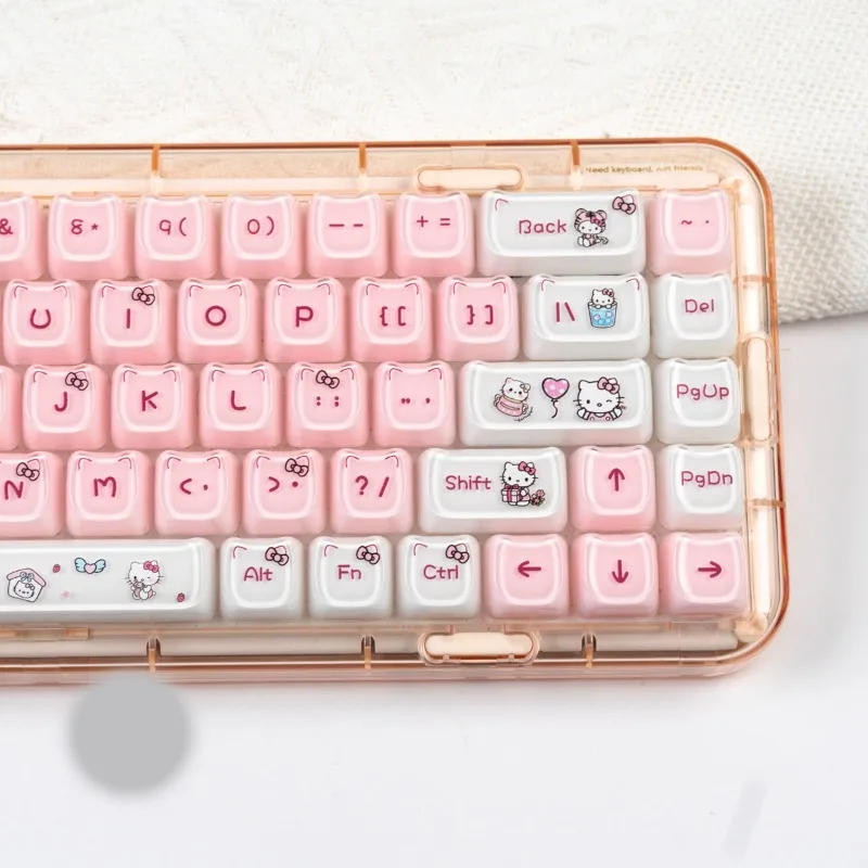 Hello Kitty Tastenkappe Sanrio Anime Cartoon Druck Kawaii PC Weiß Maßgefertigte mechanische Tastatur Dekorative Tastenkappe Weihnachtsgeschenke