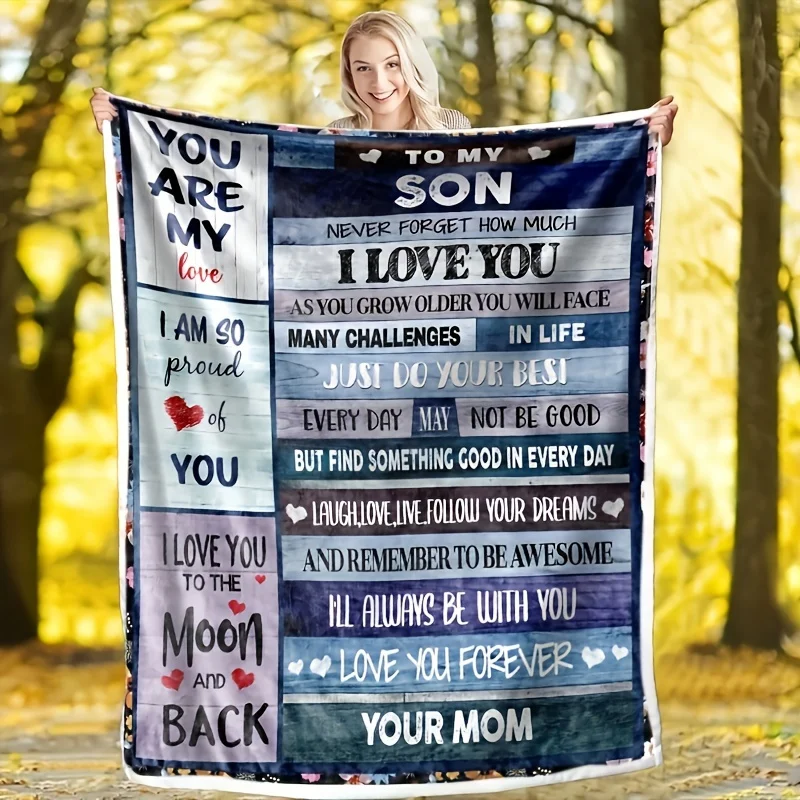 1pc Letter Flannel Blanket, To My Son From Mom Throw Blanket, Warm Cozy Soft Blanket For Couch Bed Sofa Office Camping