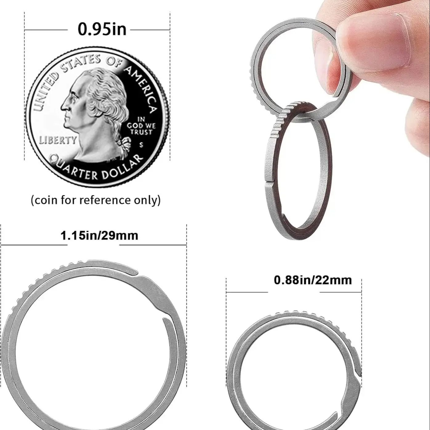 2 large size titanium Key Rings for Keychains,Carabiner Keychain Ring Titanium Key Rings Heavy Duty Round Split Rings