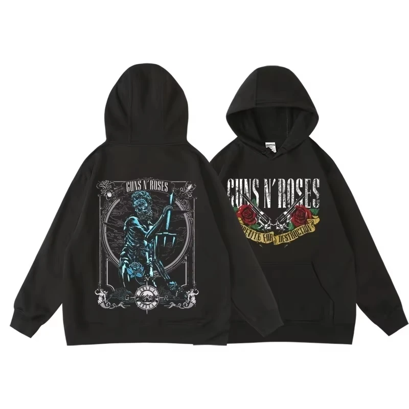 Guns N' Roses We'Re Back Retro Street Style Hoodie for Women O-Neck Pocket Pullover Fleece Hoody Breathable Pullover Woman Hoody