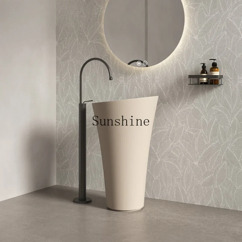 

Round artificial stone wash basin integrated floor column villa bathroom balcony washstand