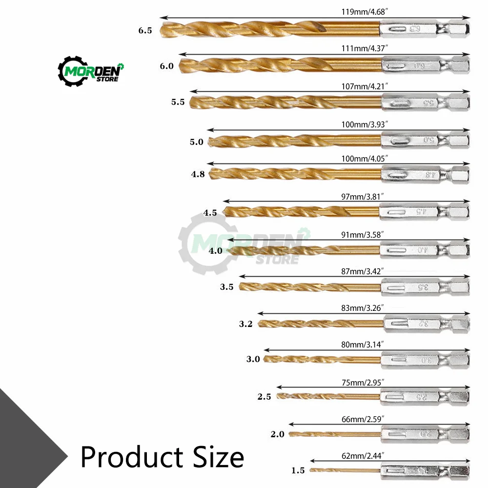 

13PCS Hexagonal 1.5-6.5mm Handle Twist Drill HSS High Speed Steel Titanium Coated Drill Bit Hex Shank Tool for Woodwork Tool