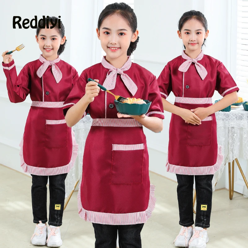 Summer Kid Costume for Chef Uniform Jacket Aprone Children Cosplay Kitchen Restaurant Clothing Performan0 ce Girls Cook Costume