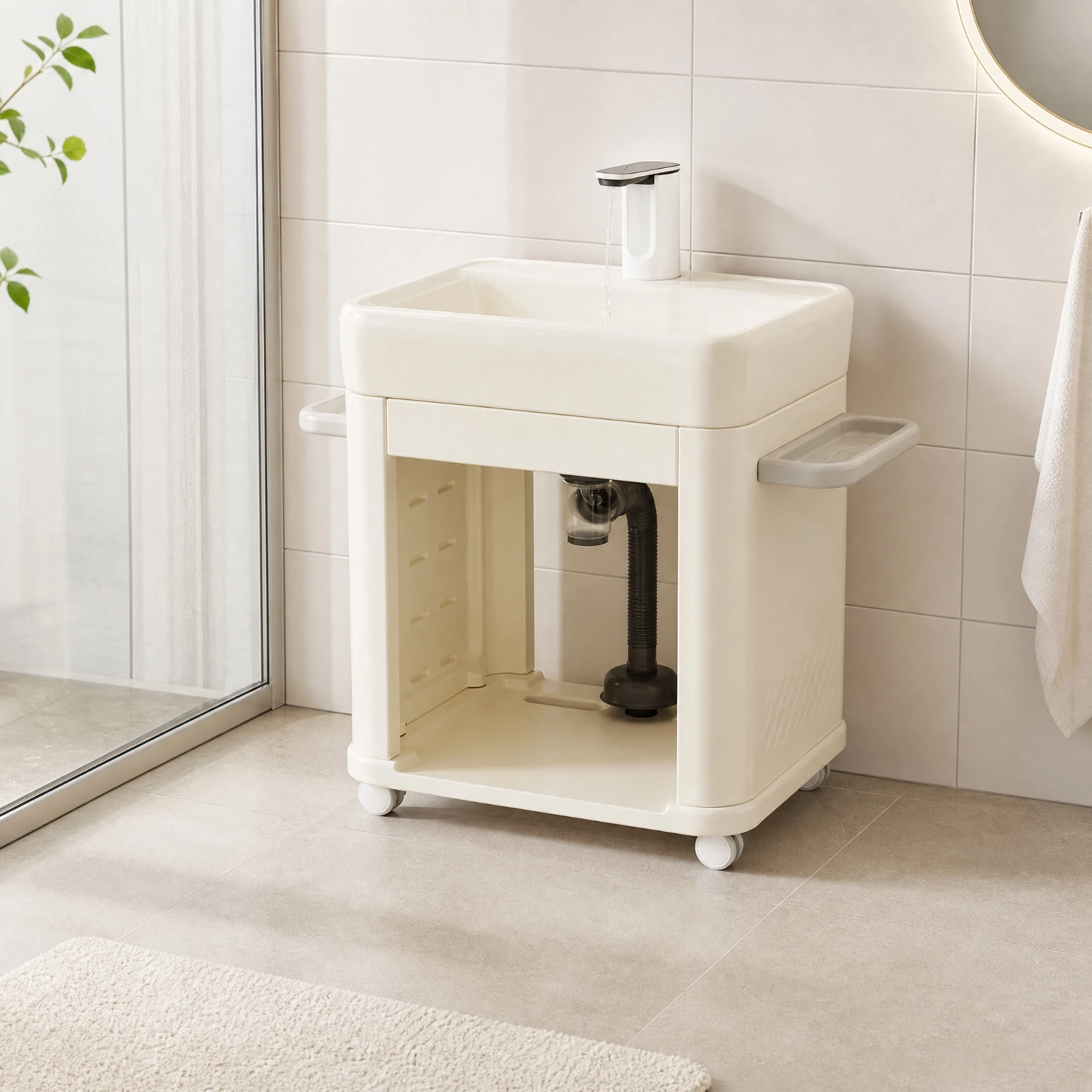 Toddler Sink Cabinet Environmentally Friendly Kid's Hand Wash Sink with Towel Holder Child-Sized Wash Basin with Drain Pipe