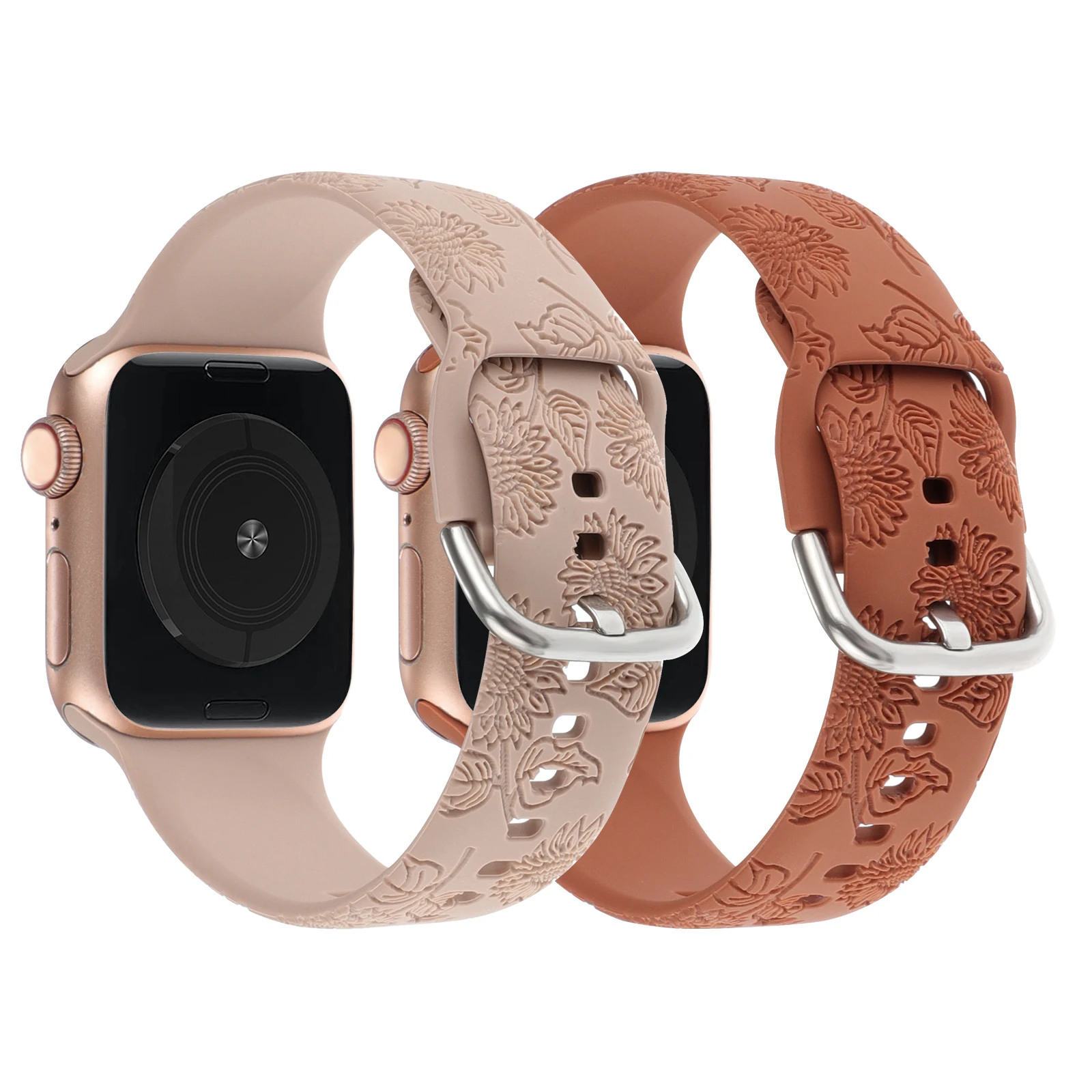 3D Engraved Strap for Apple Watch Band Silicone Chain for Iwatch9876543Ultra Natural Flower Series40 41 44 45 49 42mm Sets Wrist