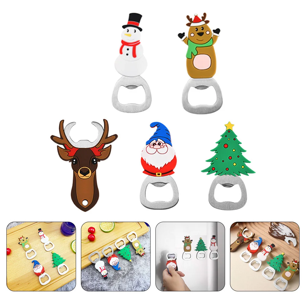 

5 Pcs Bottle Opener Manual Decorate Cartoon Christmas Gifts Party Openers Silicone Stainless Steel Lid Remover