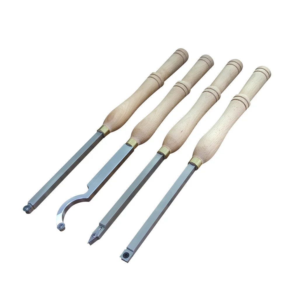 مجموعة أدوات تحول النجارة مكونة من 4 قطع لقلادة بجعة خشنة من كربيد المخرطة مع مقبض من الخشب الصلب للحرف اليدوية