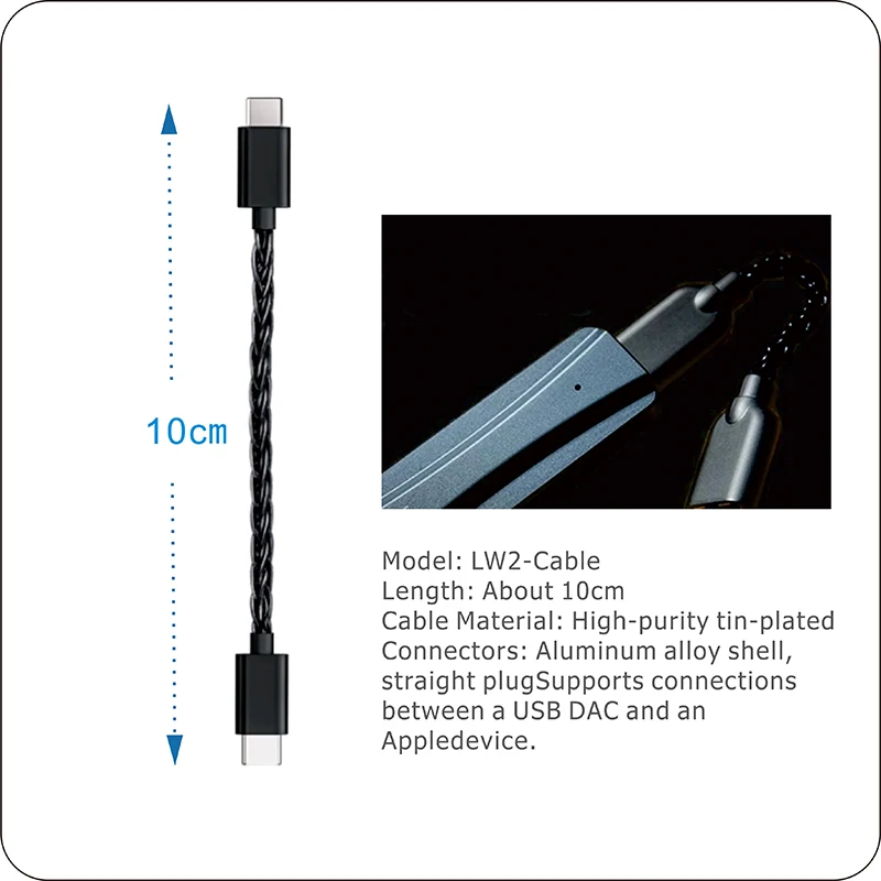 LIEEWHO silver-plated copper Lightning to TypeC Data Cable to Connect iOS Devices with USB-C DAC / AMP(12cm)