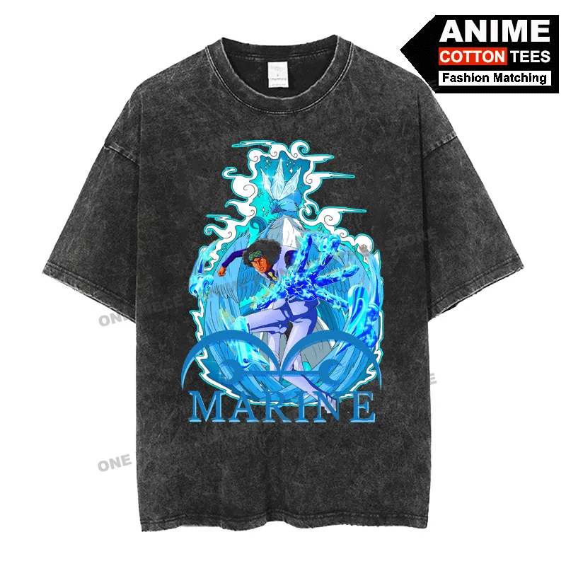 

Anime Peripheral Clothing ONE PIECE - Kuzan Print T Shirt y2k Street styl Men Women Short Sleeve Retro Cotton Washed Loose Tees