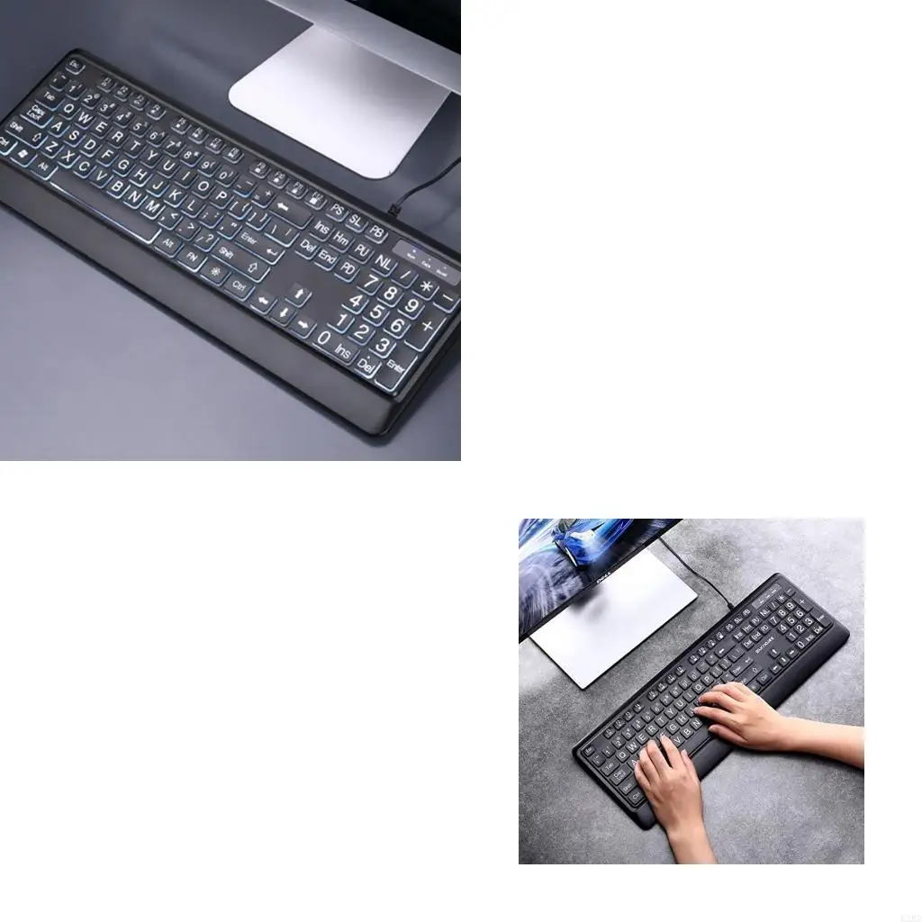 B2RD Kabel -Backbeleuchtung USB -Tastatur Big Print Letter White Illumined Led für Senioren