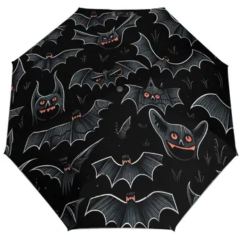 Orange eyed bat 3 fold automatic umbrella Spooky animal sun and rain umbrella Carbon Fiber frame Ligthweight umbrella for men women