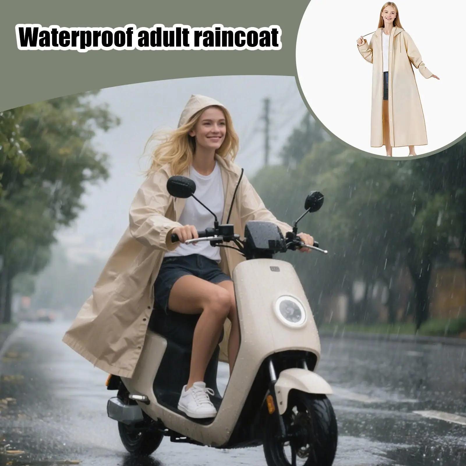 Adult Rain Poncho Long Adults Rain Poncho With Sleeves Lightweight Trench Coats With Adjustable Drawstring Jacket For Cycling