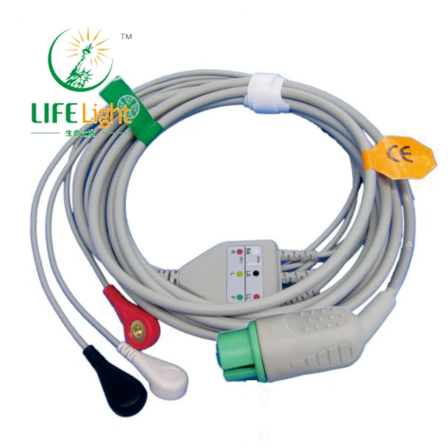 

Compatible withshiller argus LCM plus Patient Monitor 3/5 Lead Wire with Clip/Snap ECG EKG Cable ECG Data Monitoring Workstation