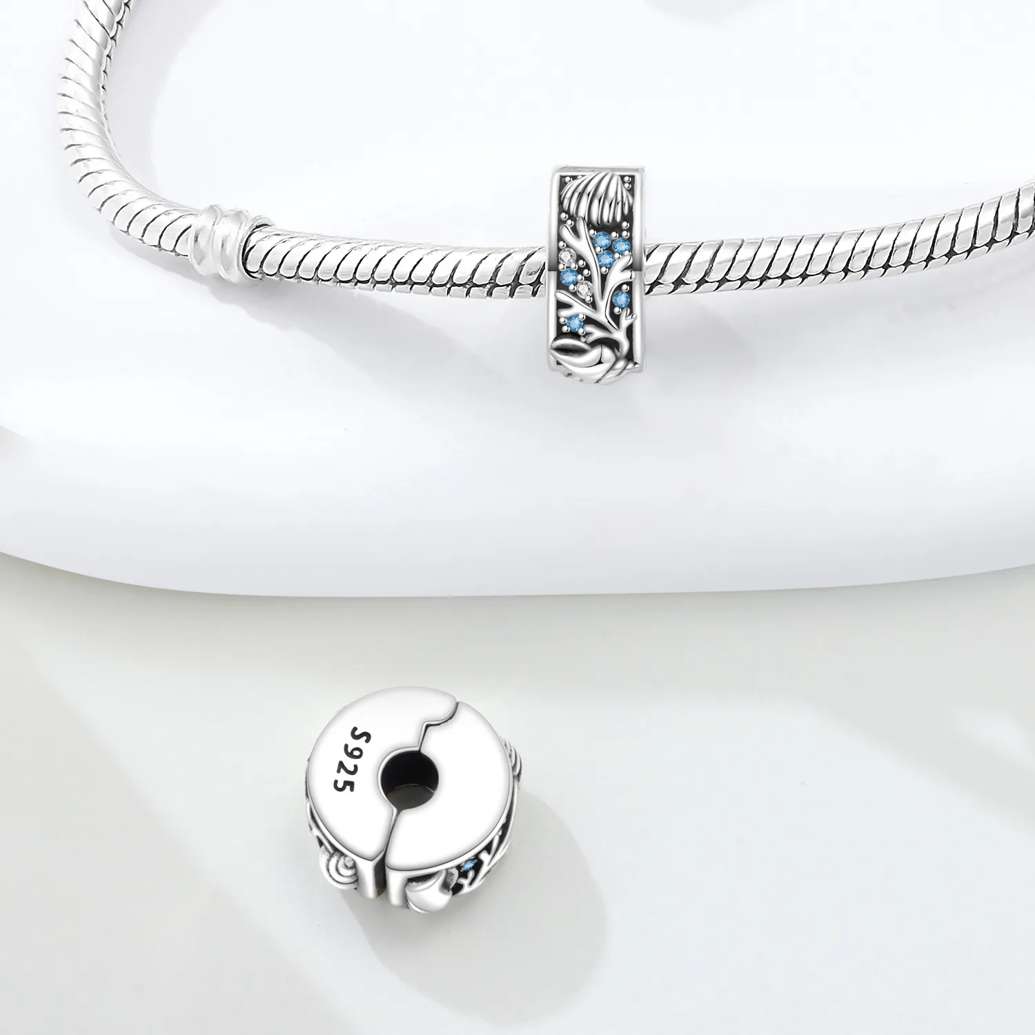 S925 Sterling Silver Colorful FOREVER Zircon Locating Stopper Bead Slide Lock Spacer Clip Charm for Bracelet DIY Jewelry Making