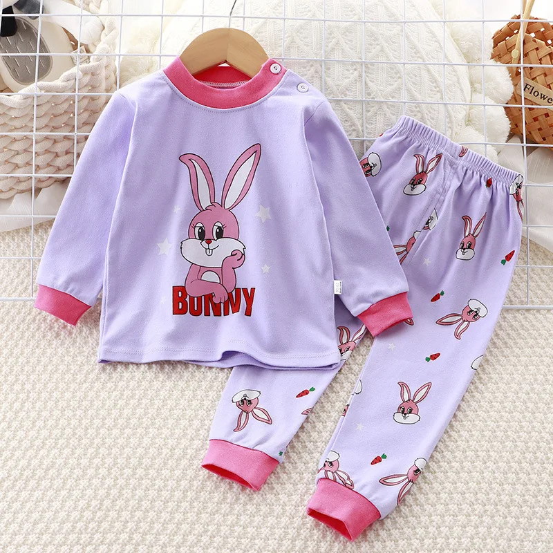 Spring Baby boy Baby girl Long-sleeved cartoon Korean Soft O-neck Home cotton Set baby clothes set