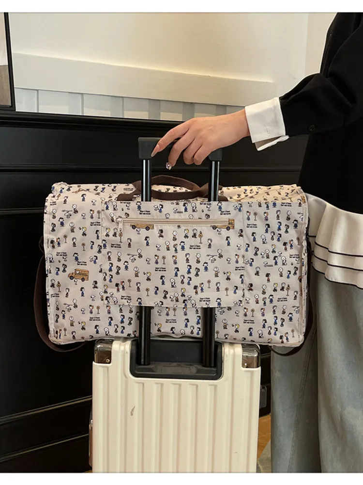 大容量トラベルバッグ-チェリー柄-軽量-ハンドバッグ-ショルダーバッグ-プルロッド付き-折りたたみ式-おしゃれ-ナイロンバッグ