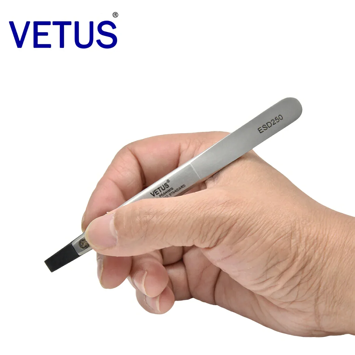 VETUS Tweezers ESD-250 Interchangeable Head Clip Anti-static Carbon Fiber Conductive Plastic Head Stainless Steel Body Pincers