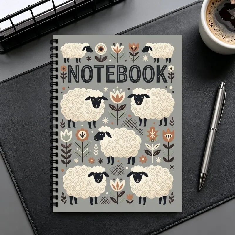 1 Pc A5 Spiral Notebook Cute Sheep Floral Pattern Daily Planner Gifts for Animal Enthusiasts