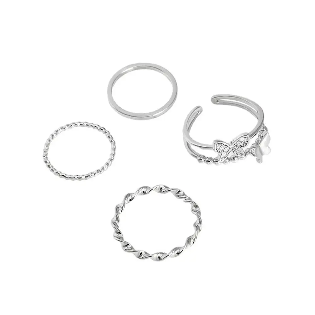 Conjunto de anillos Punk de Metal para mujer, 4 piezas, hebilla de apertura de Hip-hop, joyería de dedo femenina, accesorios de regalo, U8L5