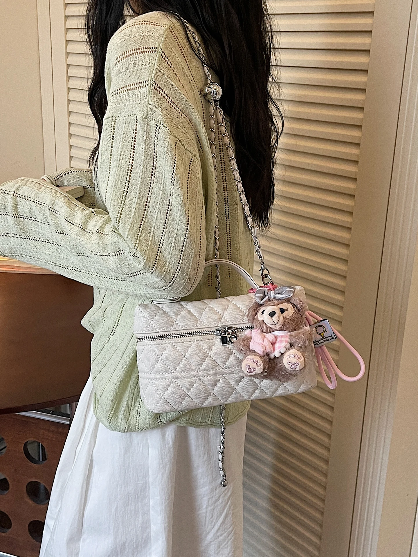  Compact Makeup Handbag Women's Crossbody Box Bag Diamond Grid Single Shoulder Diagonal Chain Bag Soft PU Leather