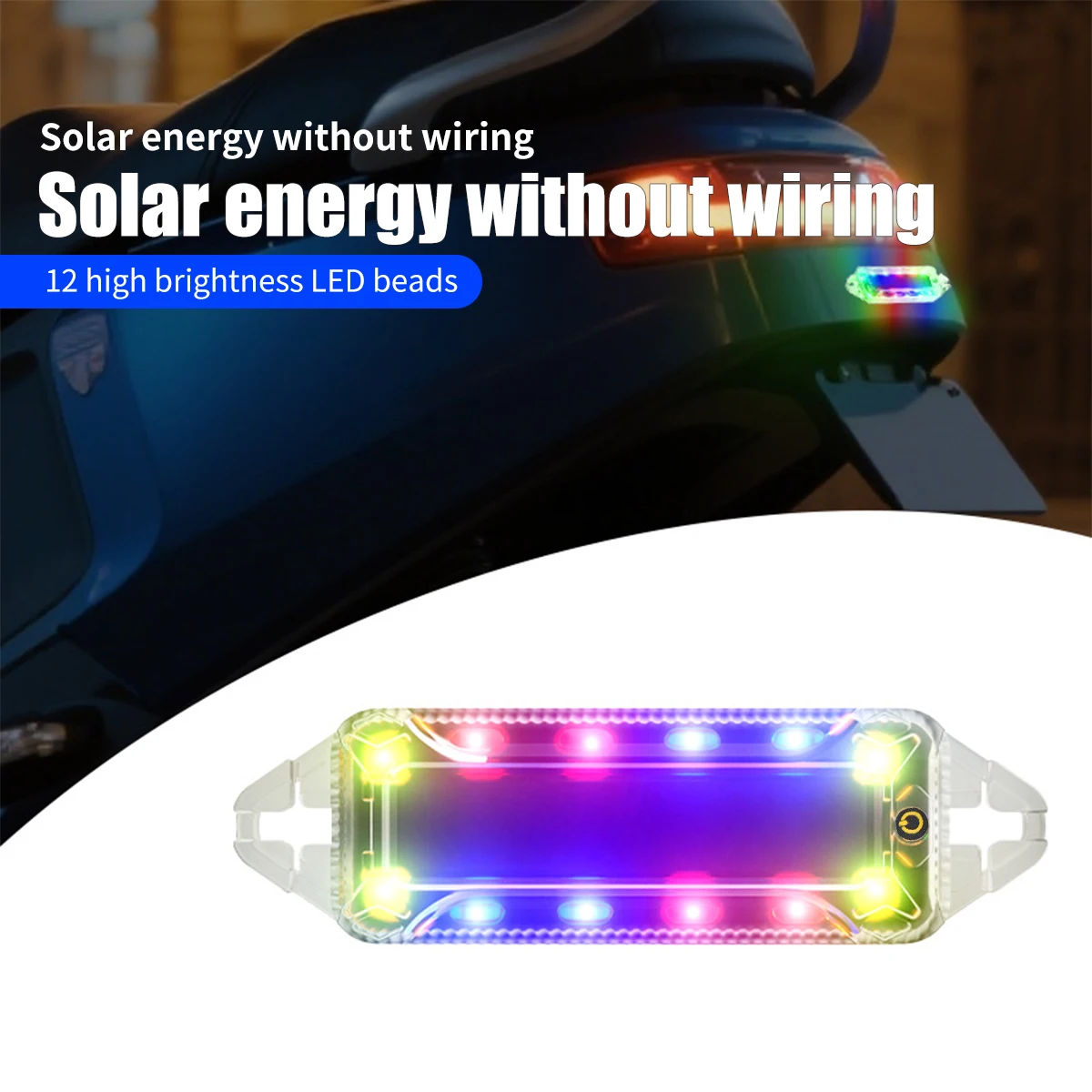 1 قطعة LED الشمسية تحذير ضوء إحترافي متعدد الألوان ليلة الأمن المضادة للتصادم الخلفي الذيل تحذير مصباح إشارة لسيارة دراجة نارية