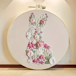 Chinese New Year Rabbit Flower Embroidery DIY Kit - Cotton and plastic creative handmade material set for seasonal decoration, k
