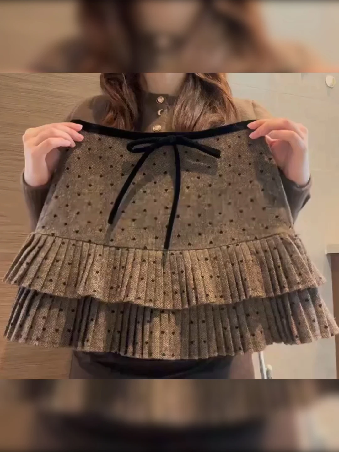 

Retro Korean Sle Polka Dot ort Skirt Women's Winter Anti-Light Knot Belted Pleated Warm High Waist Baked Cake S...