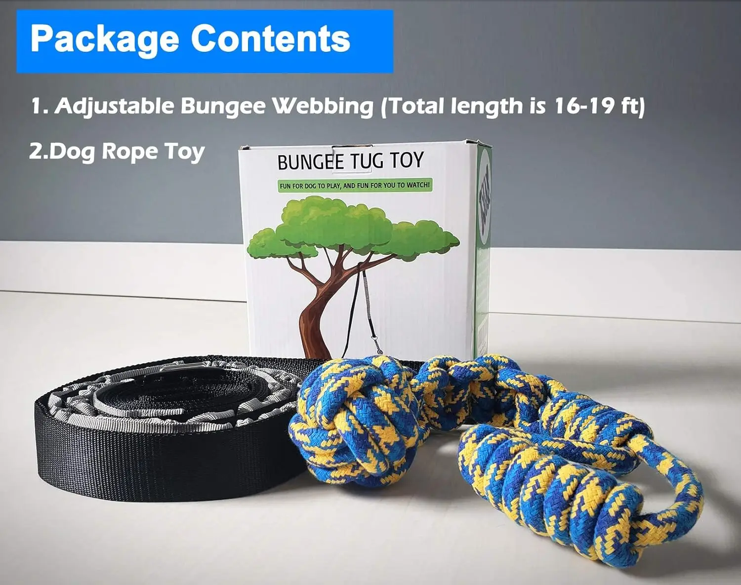 Bungee-Schlepper-Spielzeug für den Außenbereich, Hundespielzeug zum Aufhängen von Bäumen für kleine bis große Hunde, interaktive Übungsspielschnur und Haltegurt mit Kaugeil – Detail 1