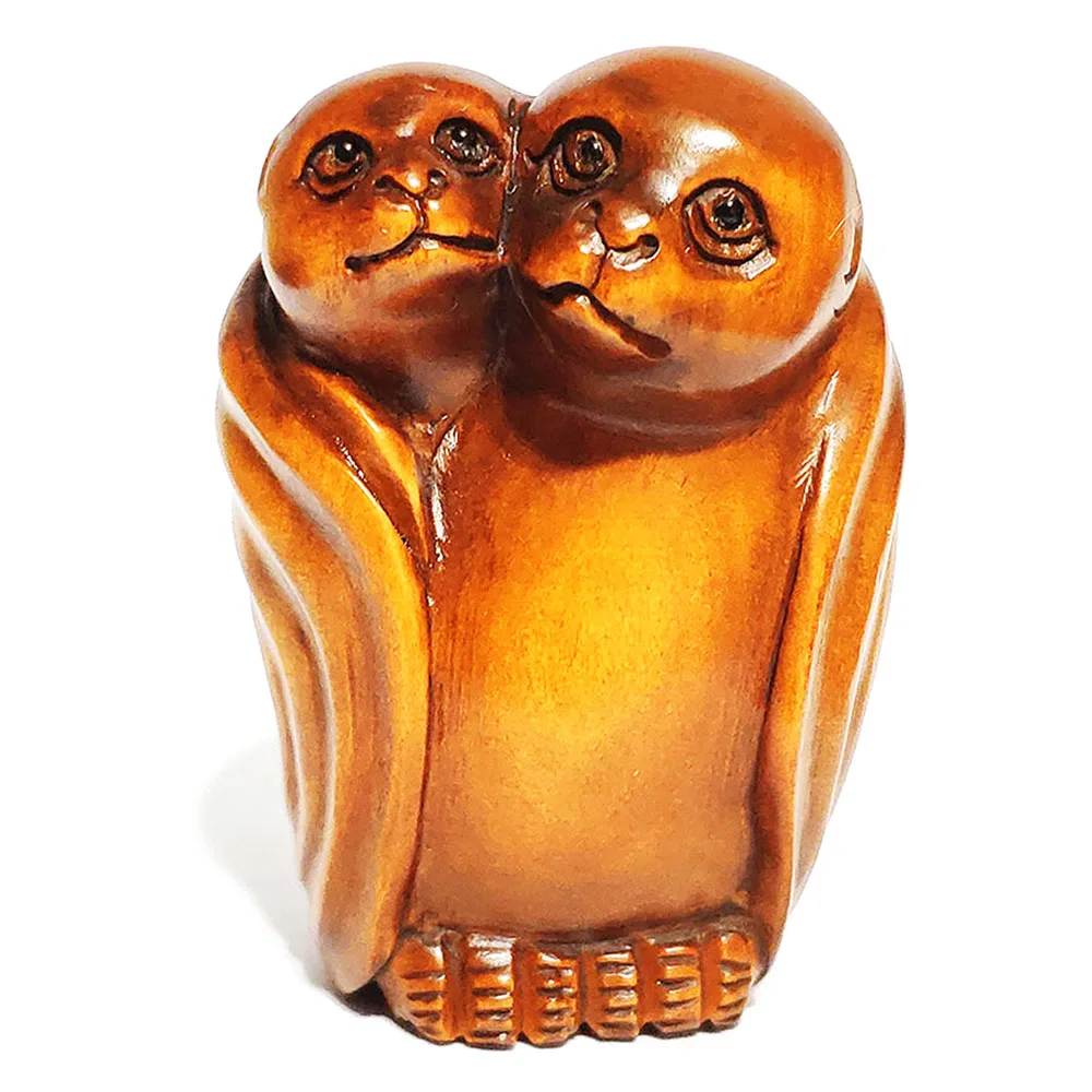 

RS525, 2-дюймовая резная японская самшитовая нецке, фигурка две милой летучей мыши, скульптура животного, небольшие украшения