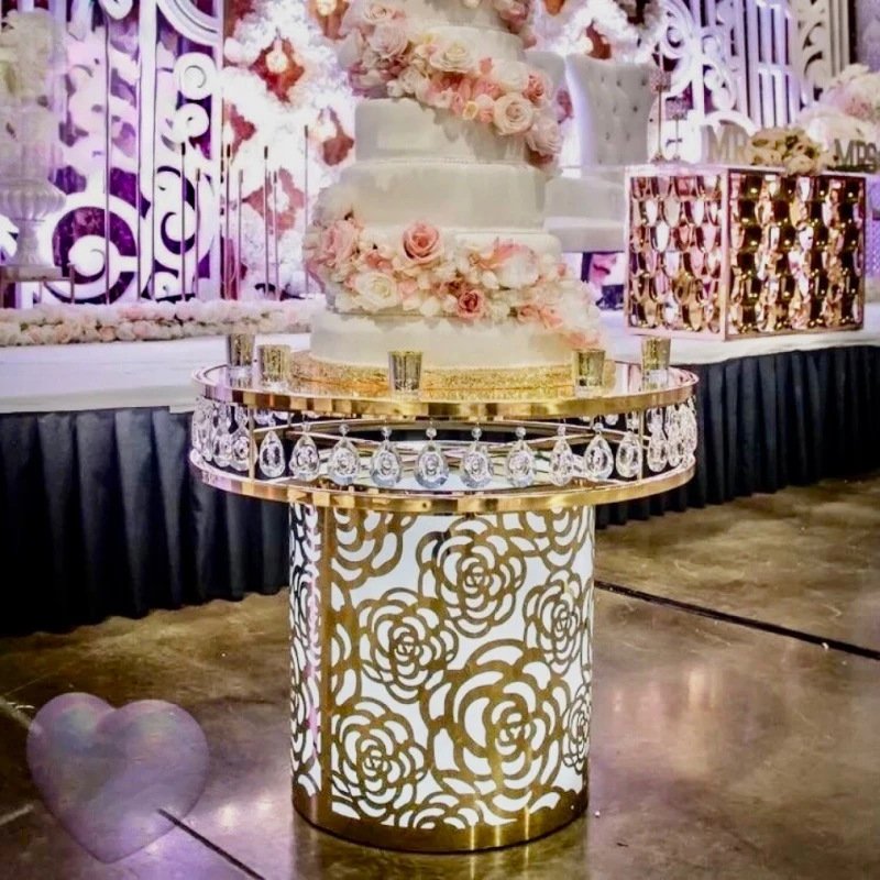 

Metal Frame Round Dining Gold Table Luxury Event Banquet Stainless Steel Table For Wedding