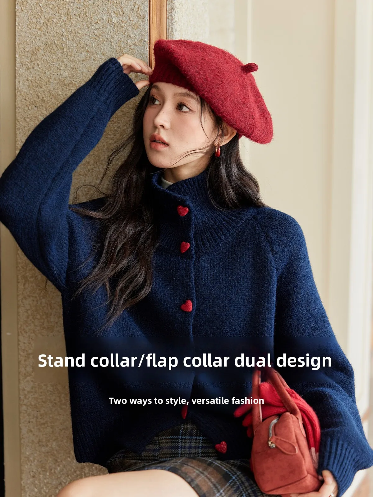 

Miow Color Blo Heart Синий свитер, пальто, женский свободный вязаный открытый кардиган, топ, модный, осень-зима