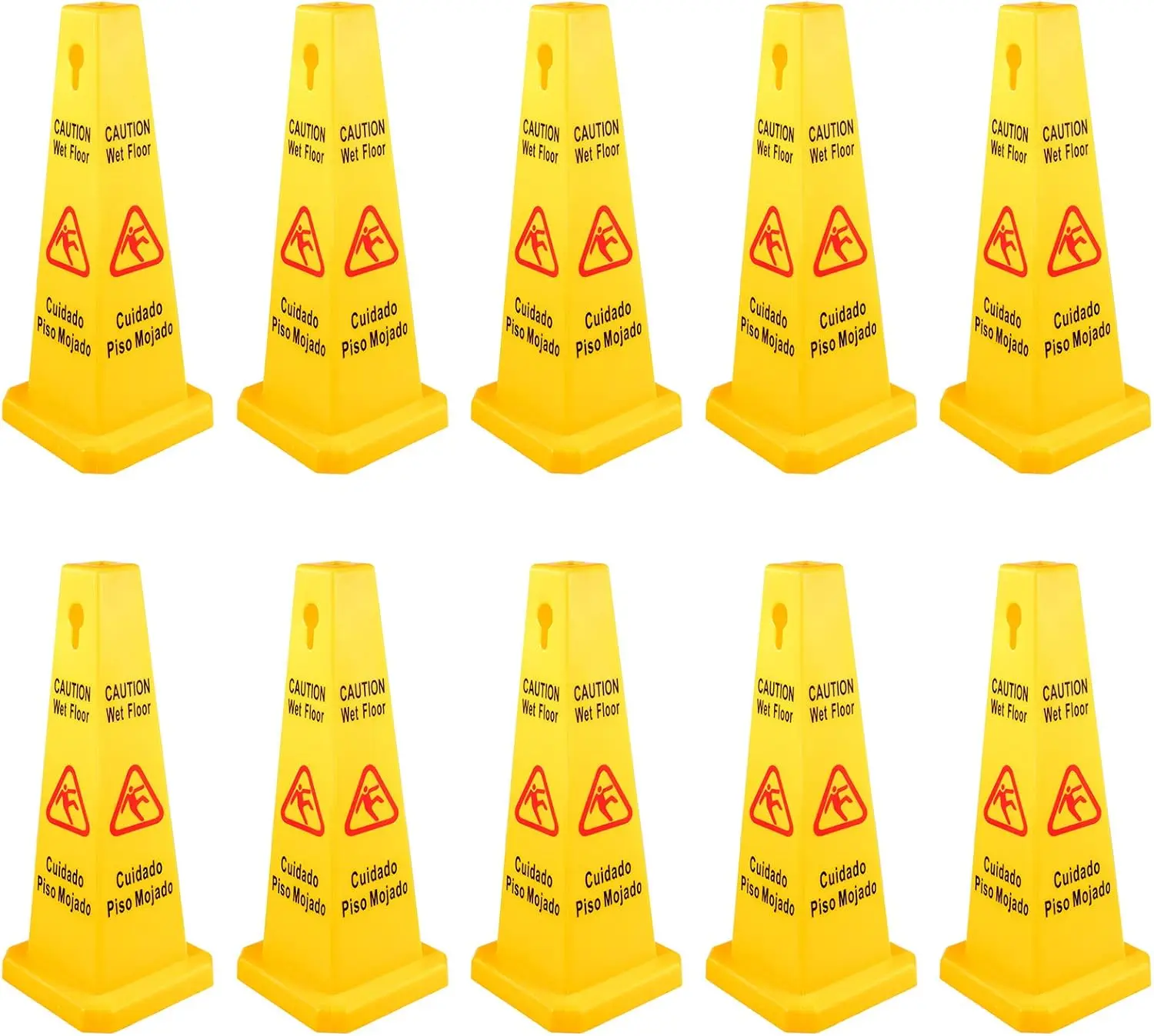 

10 Pack Floor Safety Cone 26-Inch Yellow Caution Wet Sign 4 Sided Floor Wet Sign Public Safety Wet Cones Bilingual
