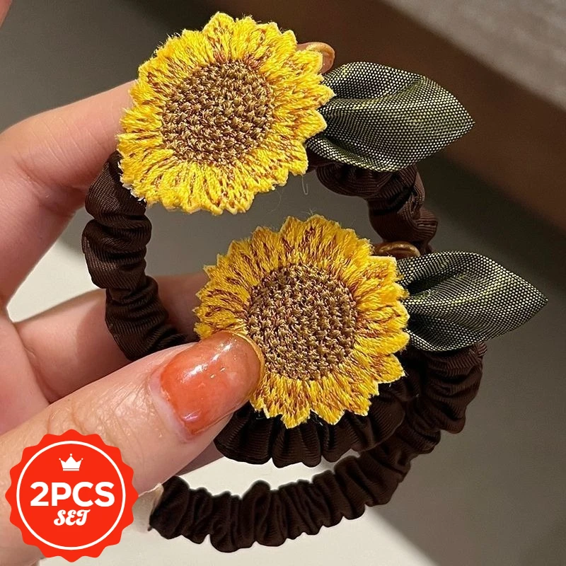 

2Pcs/set New Sunflower Hairband Head Rope with High Quality and Temperament Flower Hair Tie Tendon Hair Elastic Head Rope