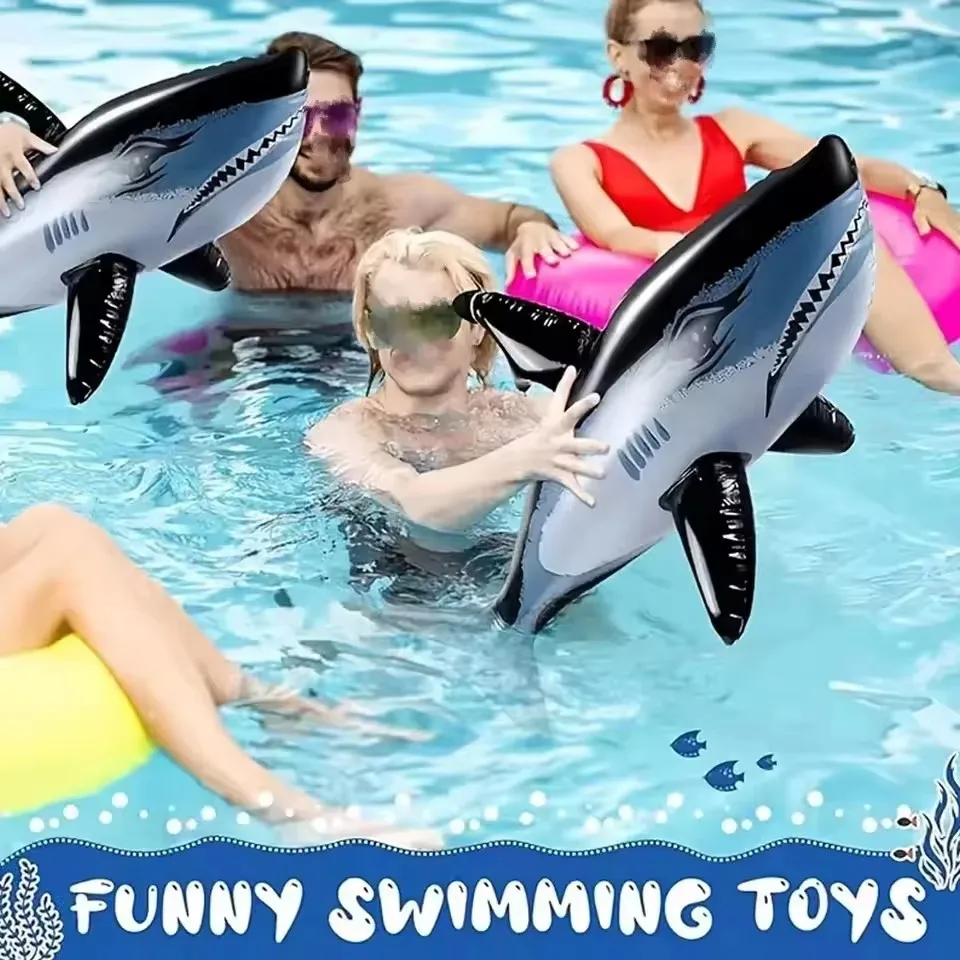 Inflatable Realistic Shark PVC Float Accessory for Outdoor Beach Pool Shark Themed Party Decor and Summer Water Game Supplies