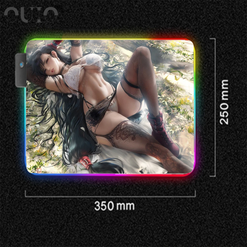 Anime Mouse Pad Sexy Girl Rgb Large Mouse Pad XXL Gamer Accessories Laptop PC Luminous Led Desk Keyboard Carpet Mat USB Desk Mat