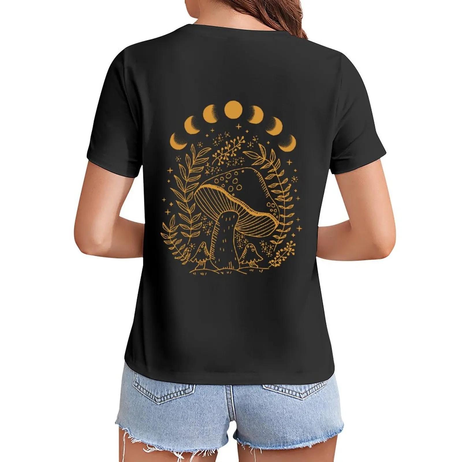

Dark Academia Aesthetic: Goblincore Cottagecore Witchy Moon with Fungi Mushroom Phases, Nature Forest Fairy Grunge T-Shirt