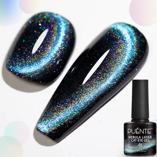 Imagen 2 del producto Esmalte de Uñas Magnético con Efecto Ojo de Gato, Láser Azul, 7.5 ml, Holográfico Brillante, Arcoíris, Gel UV/LED, Barniz para Arte de Uñas