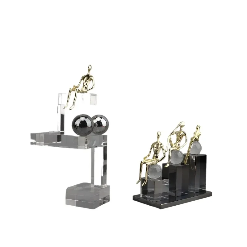 Nordic Creative Geometric Crystal Metal Statuette Ornament for Living Room Porch TV Cabinet Model House Home Decoration