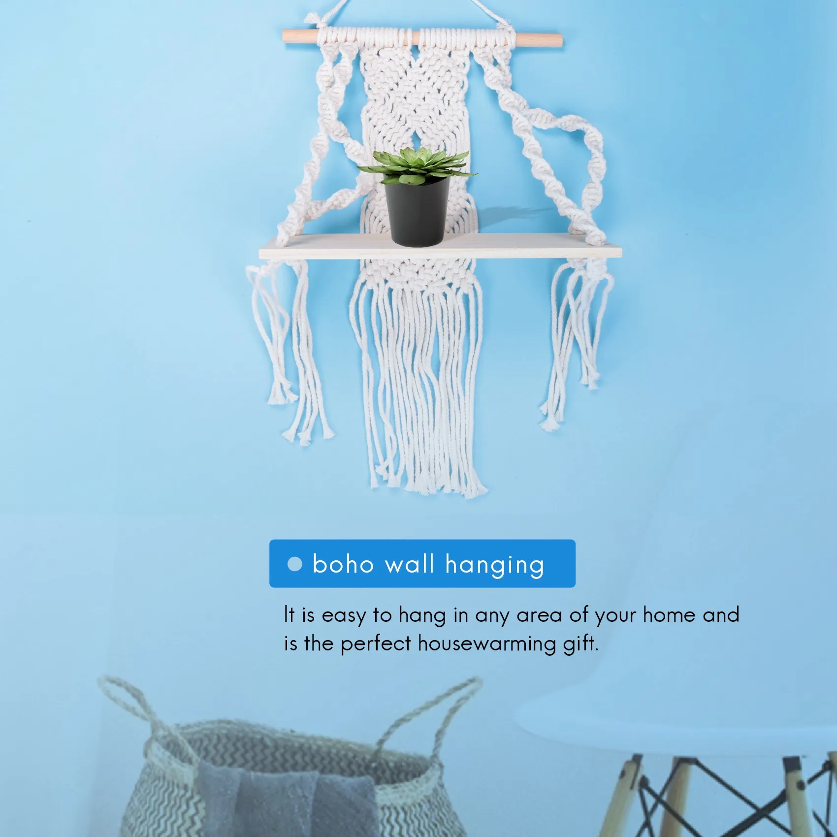 Boho Macrame Wall Hanging Shelf Handmade Woven Tassel Tapestry Rack Wood Floating Storage Hanger for Home Wall Decor