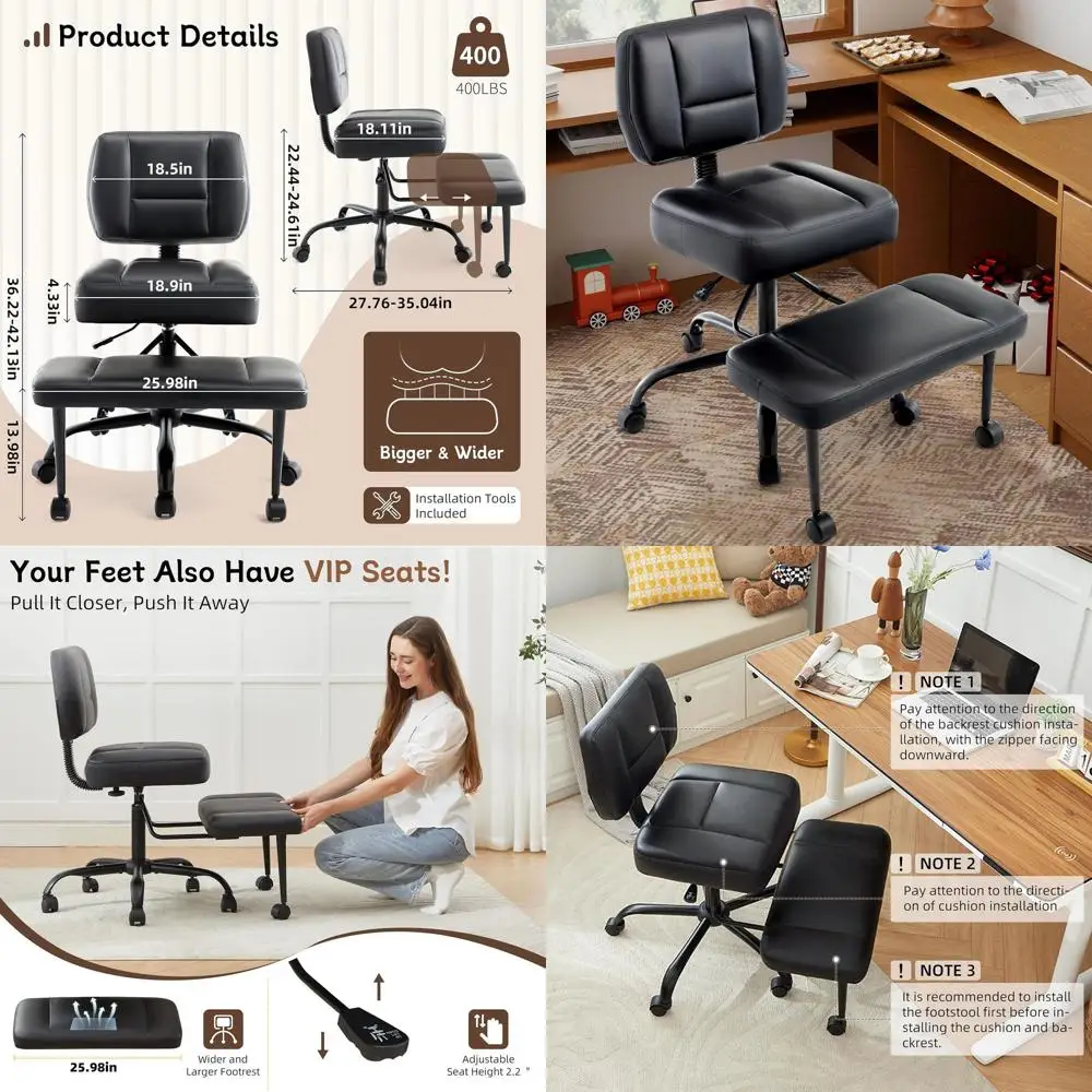 

Adjustable Footstool Ergonomic Cross-Legged Desk Chair for Home, 360° Swivel, Meditation, Black