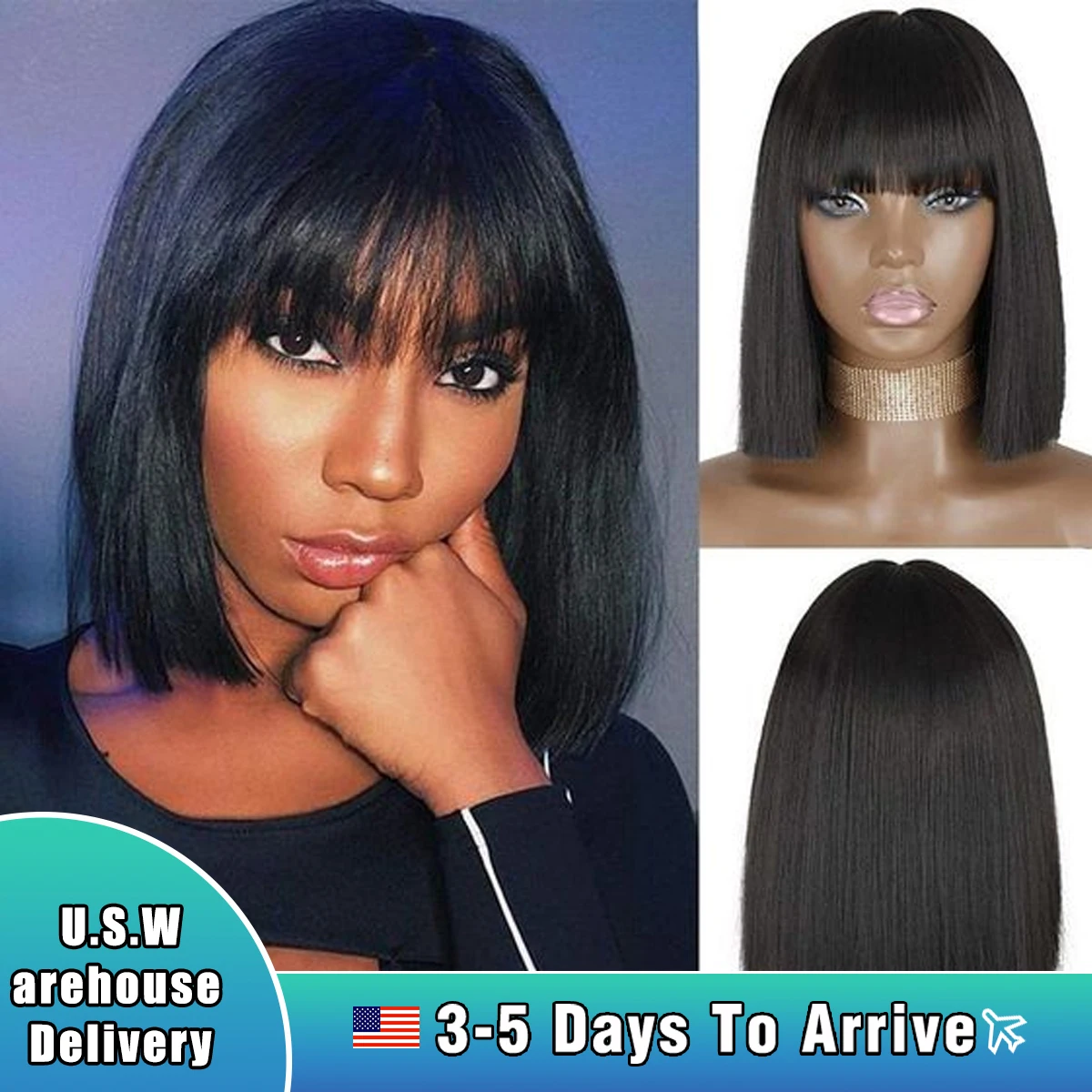 Straight Bob Wig With Bangs 10 12 Inch Short Bob 2X1 3X1 Lace Frontal Wigs For Black Women Brazilian 100% Virgin Human Hair Wigs